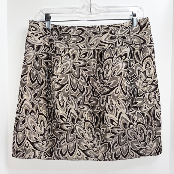 LOFT Dresses & Skirts - Ann Taylor LOFT skirt, brown/cream/gold metallic print, zipper on side, lined